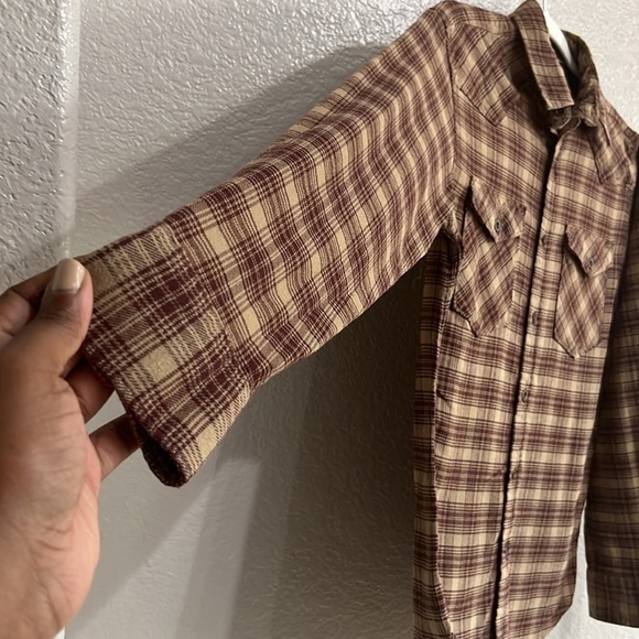 Men's Wrangler Cloud Flannel Free To Stretch Shirt Size Small Plaid Tan - Picture 2 of 11